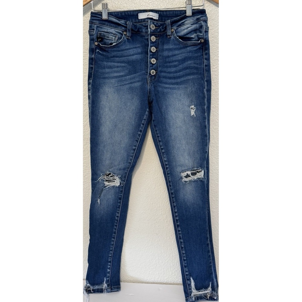 KanCan Women's Blue Medium Wash High Rise Skinny Distressed Jeans 5-Pocket 5